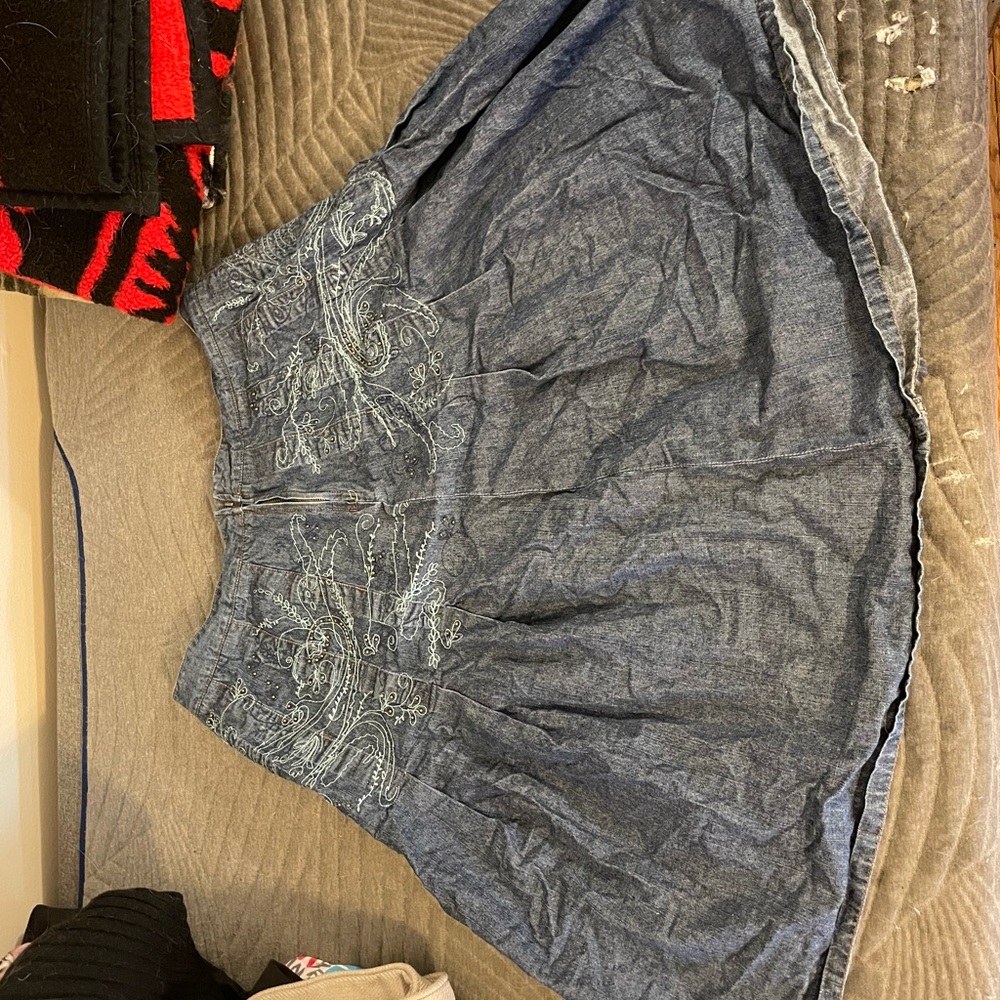 Ruff Hewn Blue Embroidered Skirt